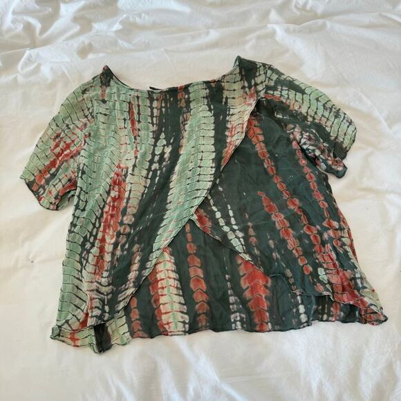 Nicholas K Womens Multi-Color Boho Short Sleeve Tie Dye Top Size S - Picture 3 of 5